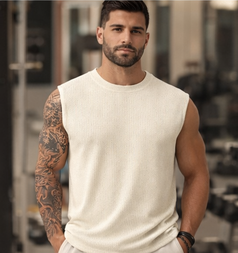 Men’s Ribbed Sleeveless Gym Vest – Muscle Fit Workout Tank Top