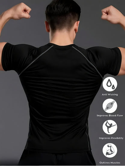 Men’s Black Compression Gym T-Shirt – Premium Stretch Fit